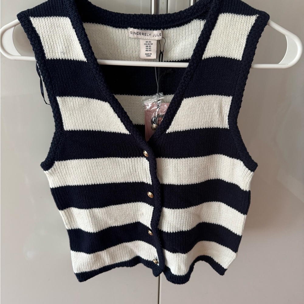 Sincerely Jules Navy and White Striped Vest